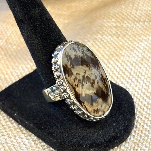 Amy Kahn Russell Feather Design Ring Beneath Faceted Quartz Ring - Picture 2 of 10